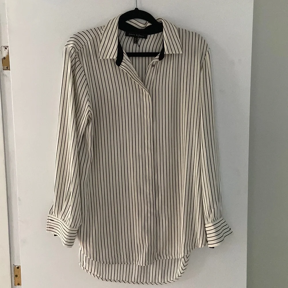 Black and white striped business blouse - Picture 1 of 1